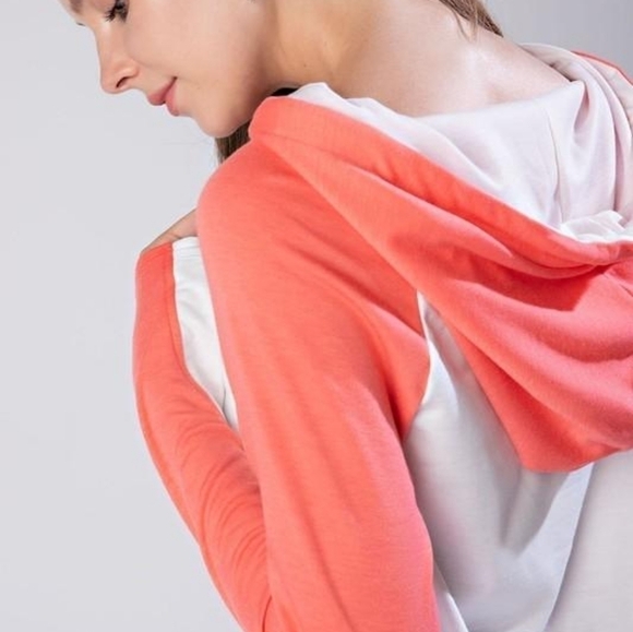 12 PM BY MON AMI French Terry Cloth Coral & White Hoodie Size XL NWT - Picture 2 of 6